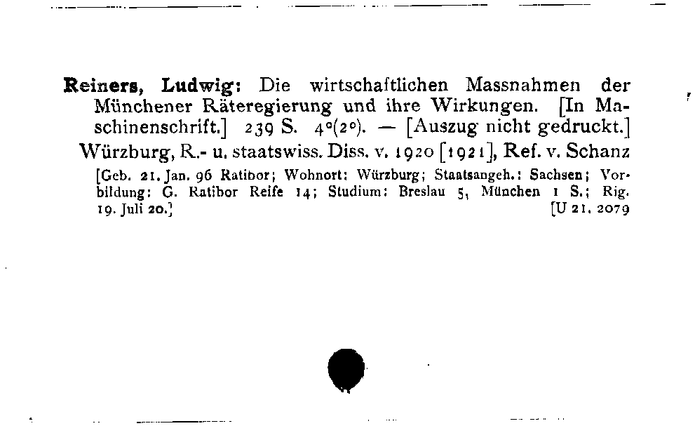 [Katalogkarte Dissertationenkatalog bis 1980]