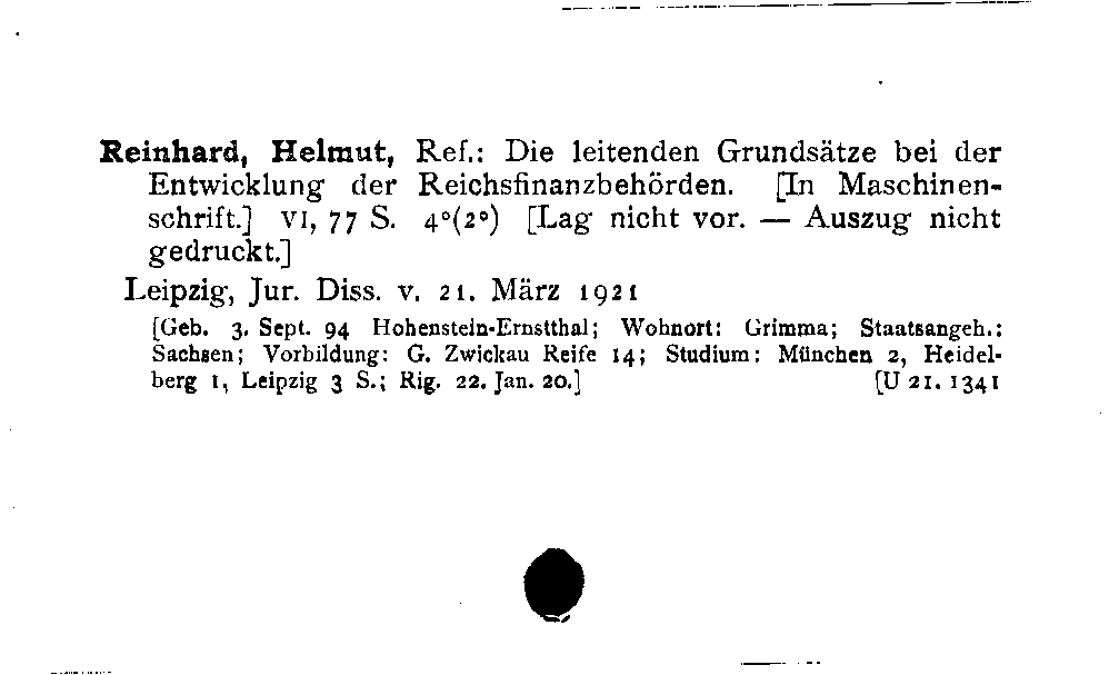 [Katalogkarte Dissertationenkatalog bis 1980]