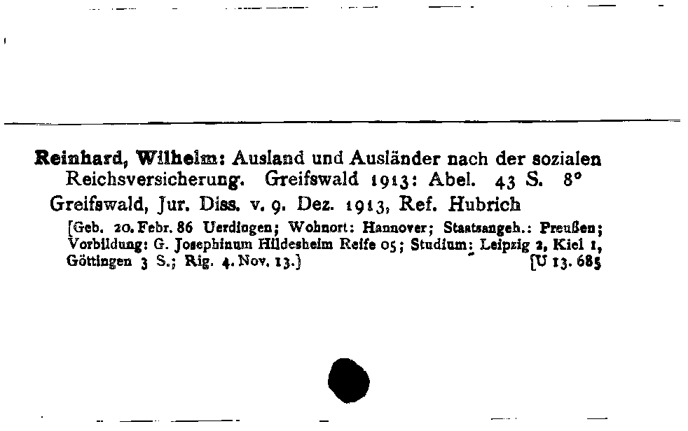 [Katalogkarte Dissertationenkatalog bis 1980]