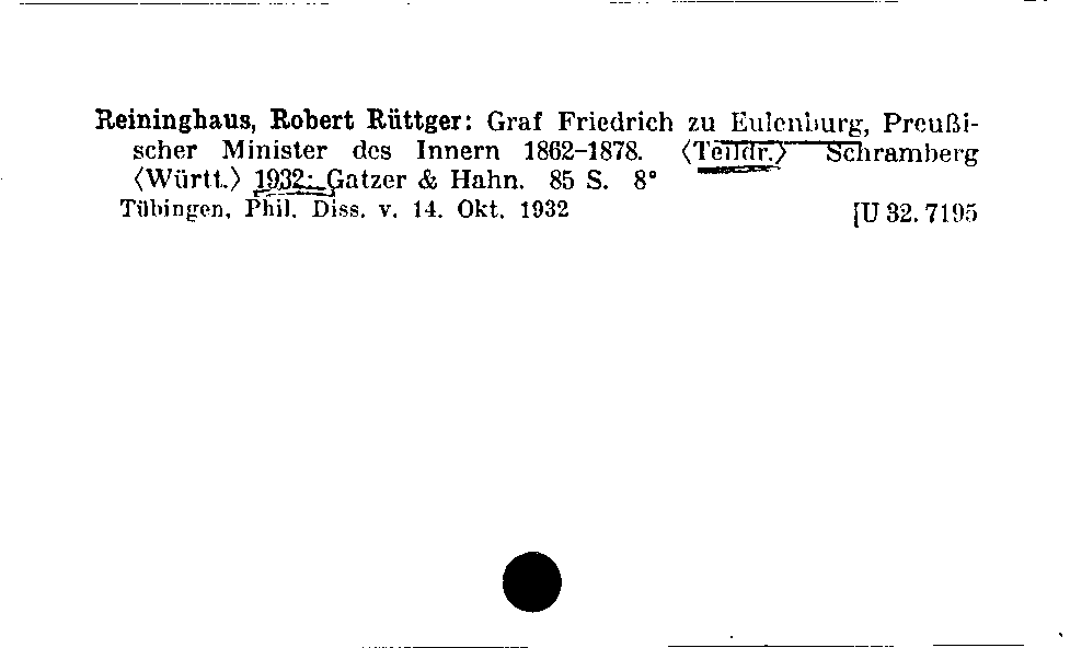 [Katalogkarte Dissertationenkatalog bis 1980]