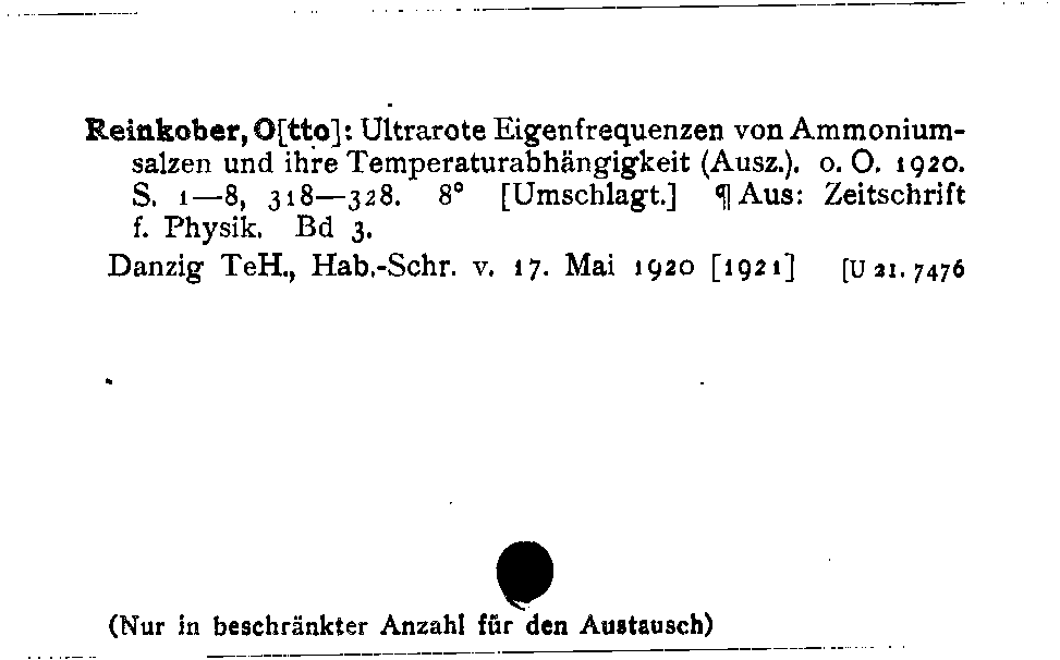 [Katalogkarte Dissertationenkatalog bis 1980]