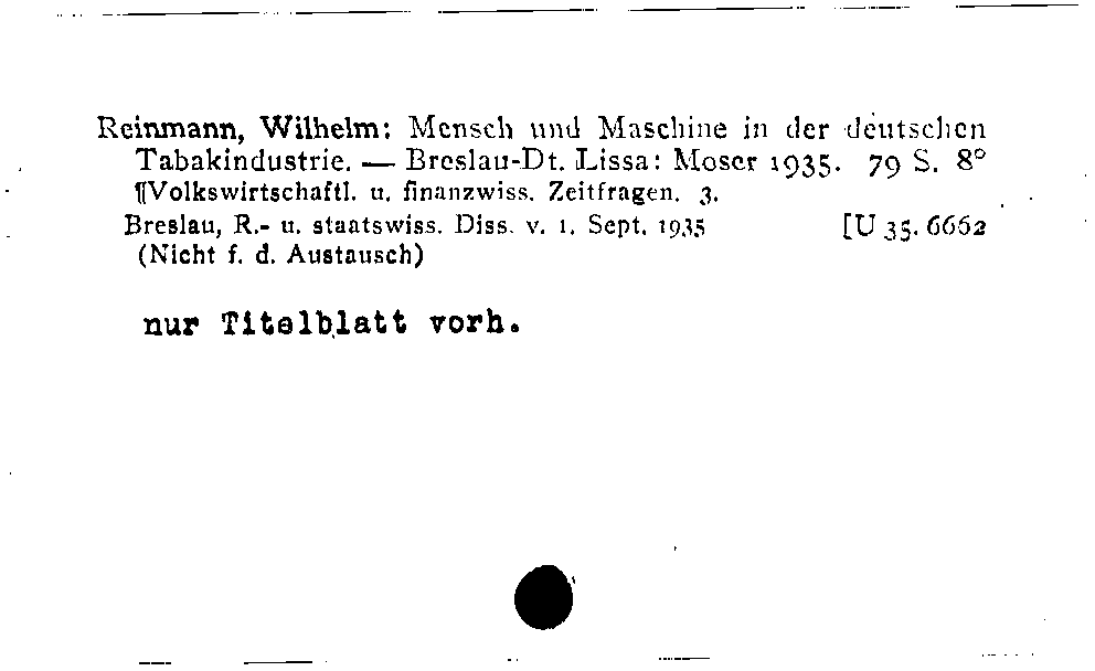 [Katalogkarte Dissertationenkatalog bis 1980]