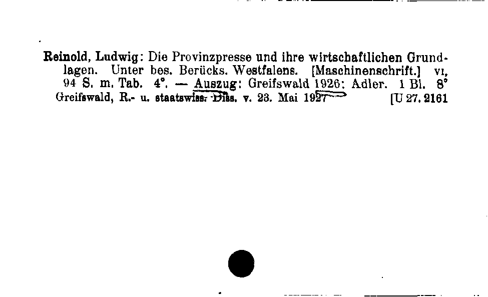 [Katalogkarte Dissertationenkatalog bis 1980]