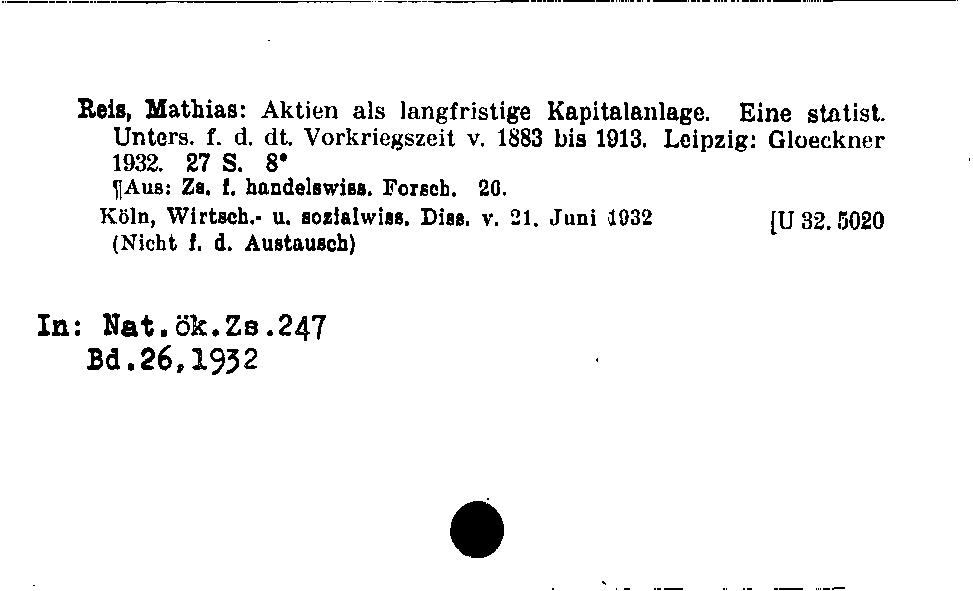 [Katalogkarte Dissertationenkatalog bis 1980]