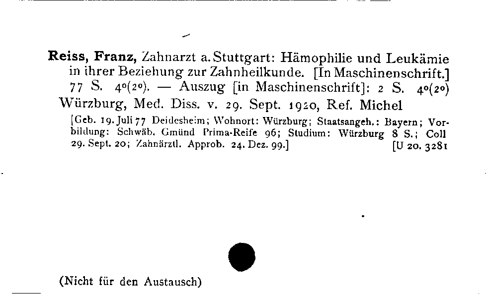 [Katalogkarte Dissertationenkatalog bis 1980]