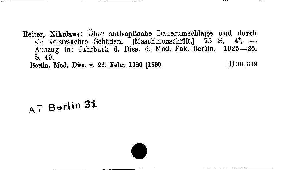 [Katalogkarte Dissertationenkatalog bis 1980]