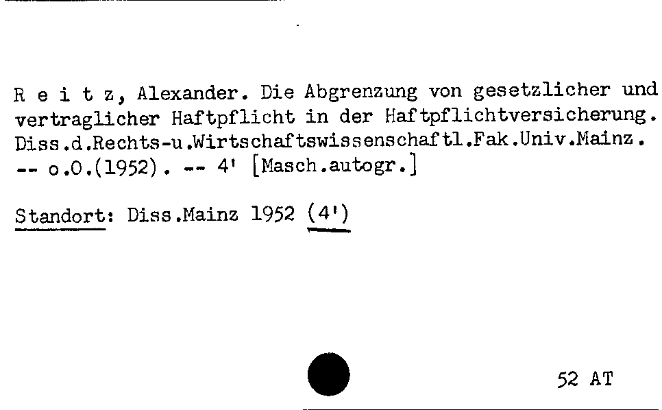 [Katalogkarte Dissertationenkatalog bis 1980]