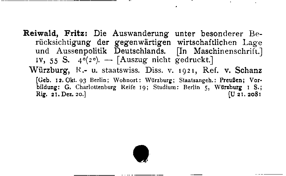 [Katalogkarte Dissertationenkatalog bis 1980]