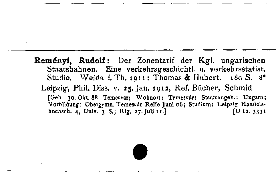 [Katalogkarte Dissertationenkatalog bis 1980]