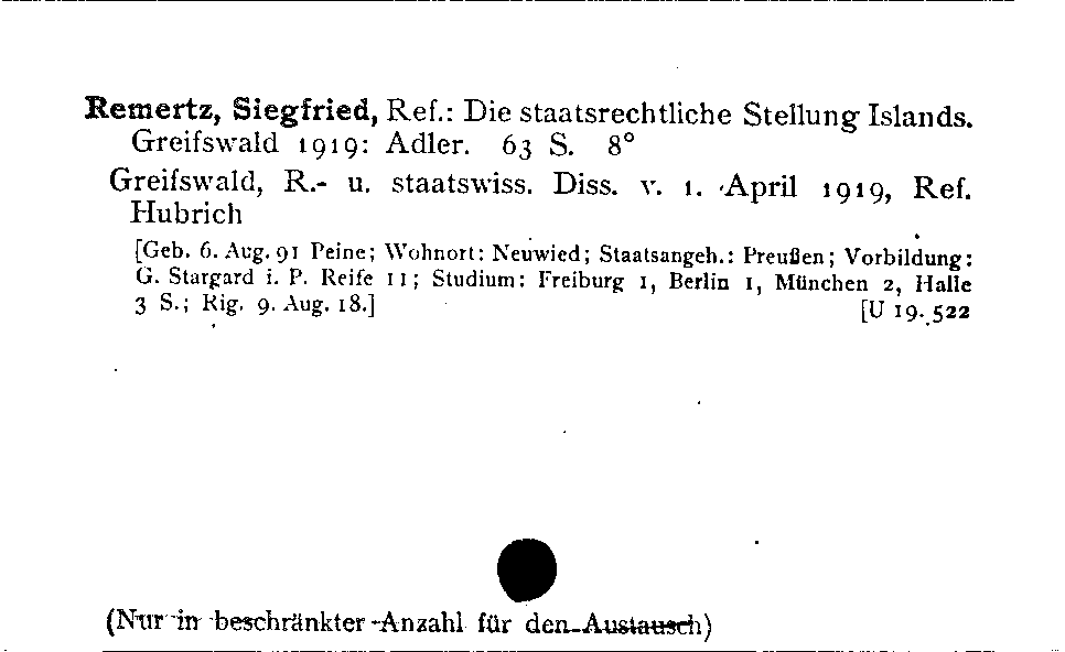 [Katalogkarte Dissertationenkatalog bis 1980]