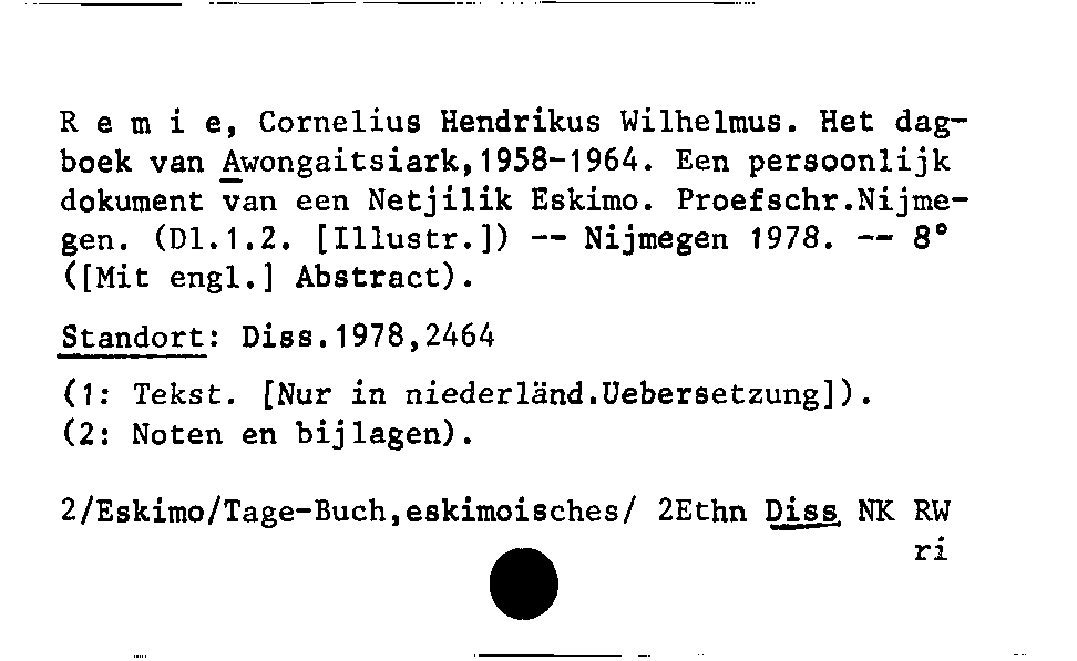 [Katalogkarte Dissertationenkatalog bis 1980]