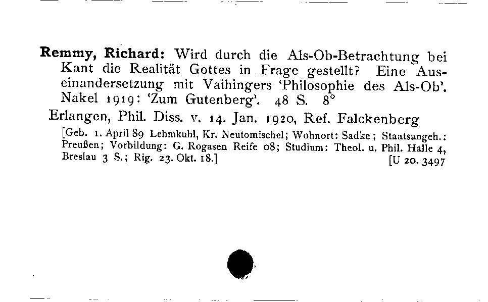 [Katalogkarte Dissertationenkatalog bis 1980]