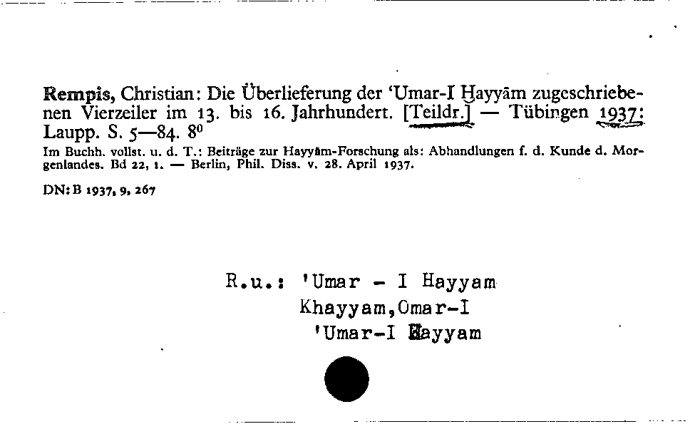 [Katalogkarte Dissertationenkatalog bis 1980]