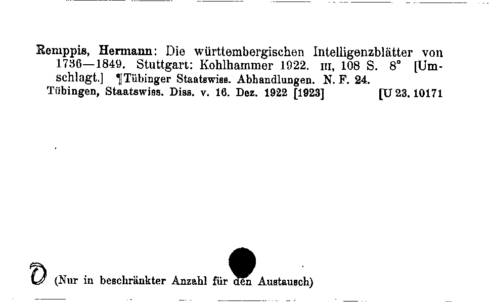 [Katalogkarte Dissertationenkatalog bis 1980]