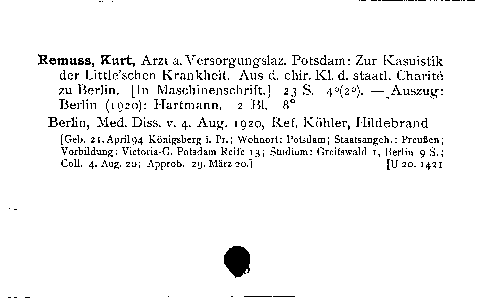 [Katalogkarte Dissertationenkatalog bis 1980]