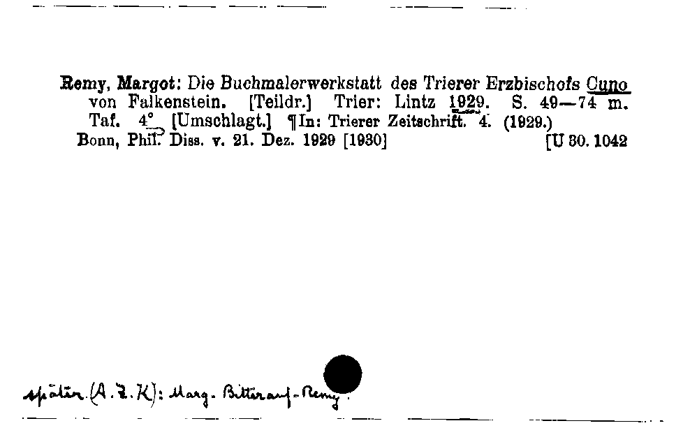 [Katalogkarte Dissertationenkatalog bis 1980]