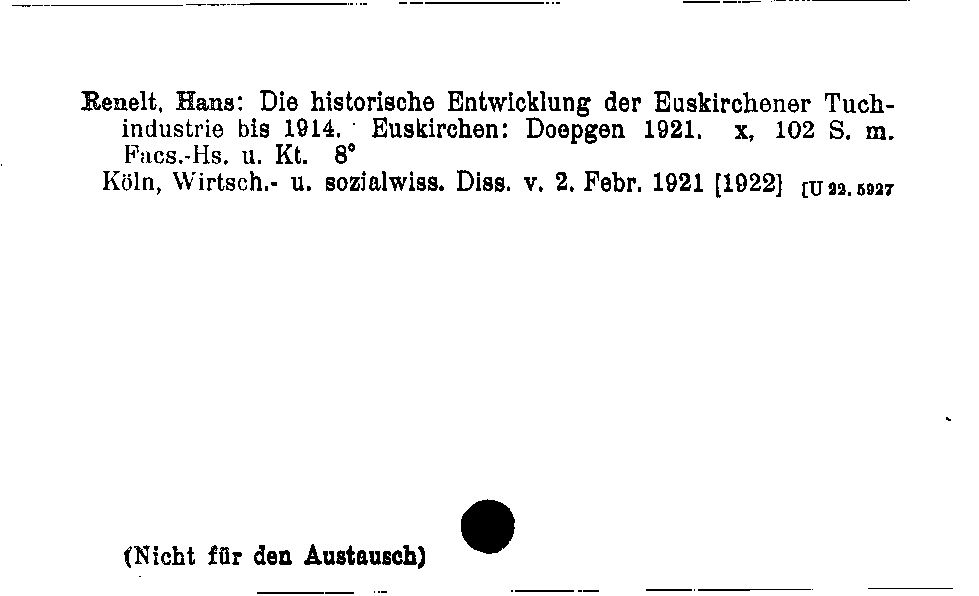 [Katalogkarte Dissertationenkatalog bis 1980]