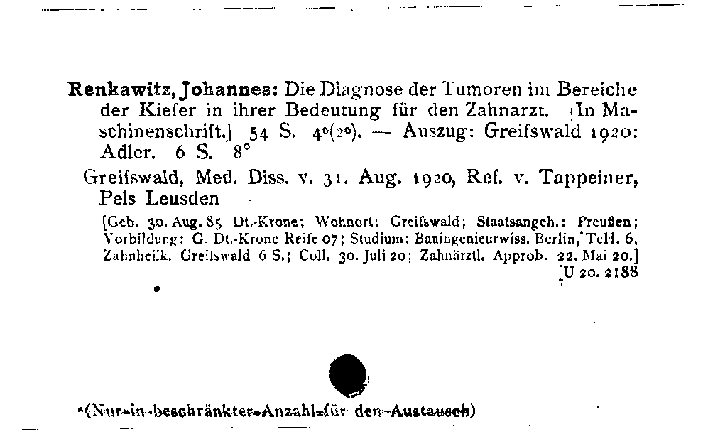 [Katalogkarte Dissertationenkatalog bis 1980]