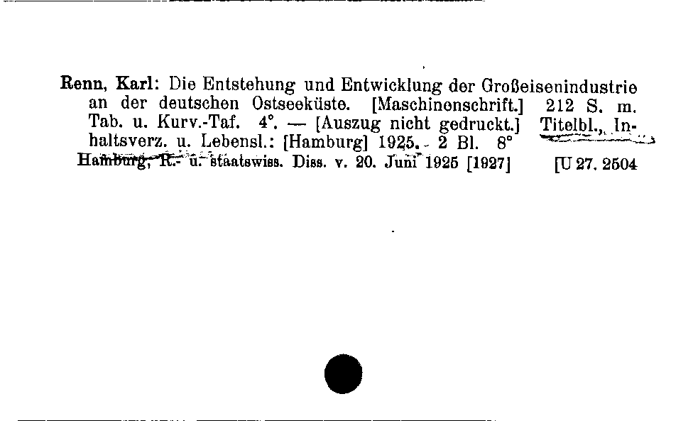 [Katalogkarte Dissertationenkatalog bis 1980]