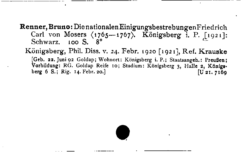 [Katalogkarte Dissertationenkatalog bis 1980]