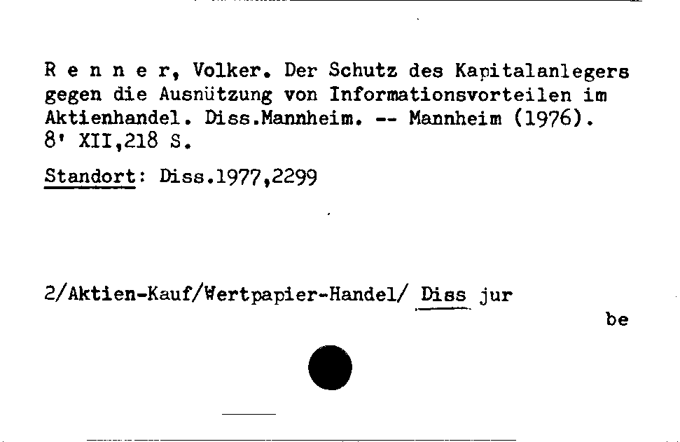 [Katalogkarte Dissertationenkatalog bis 1980]