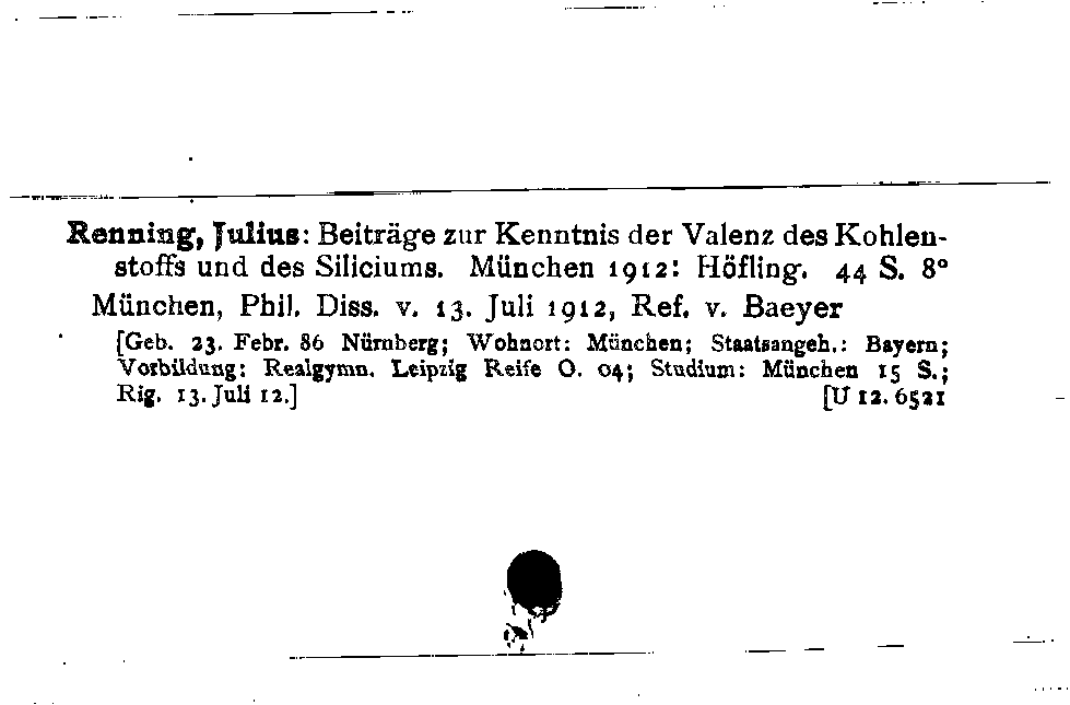 [Katalogkarte Dissertationenkatalog bis 1980]