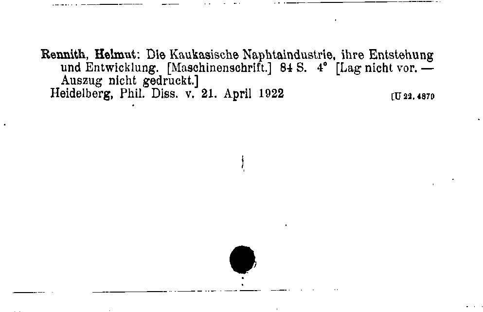 [Katalogkarte Dissertationenkatalog bis 1980]