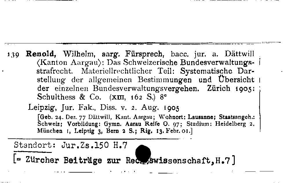 [Katalogkarte Dissertationenkatalog bis 1980]