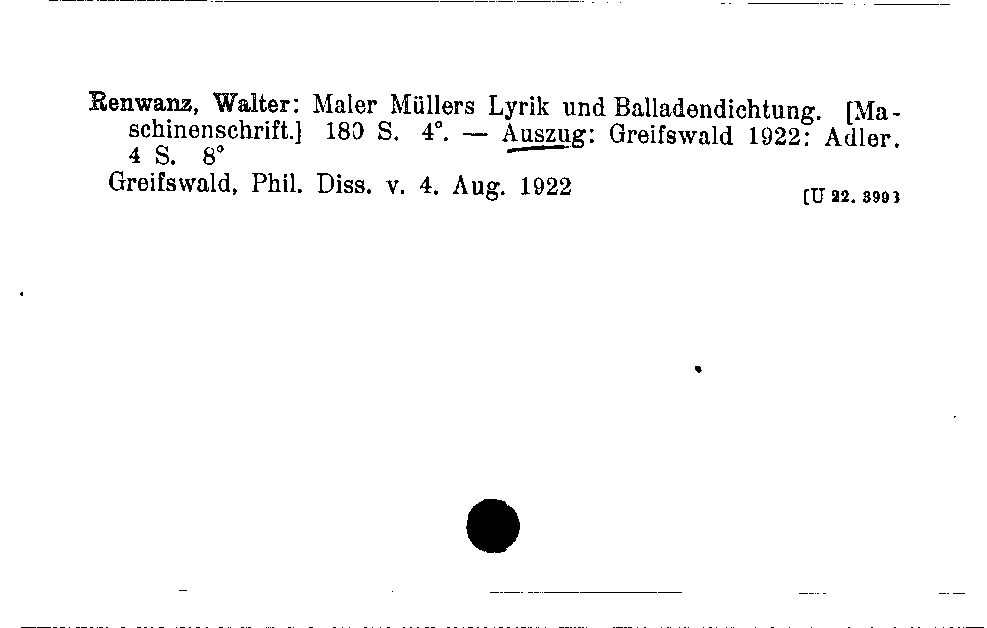 [Katalogkarte Dissertationenkatalog bis 1980]