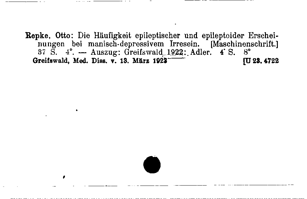 [Katalogkarte Dissertationenkatalog bis 1980]