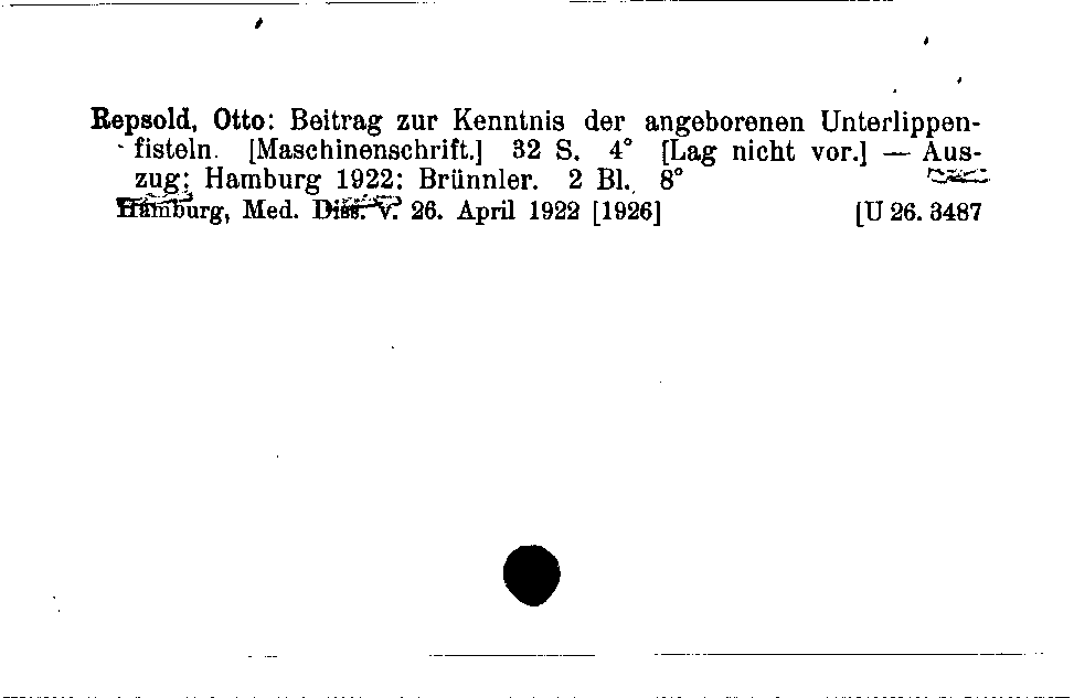 [Katalogkarte Dissertationenkatalog bis 1980]