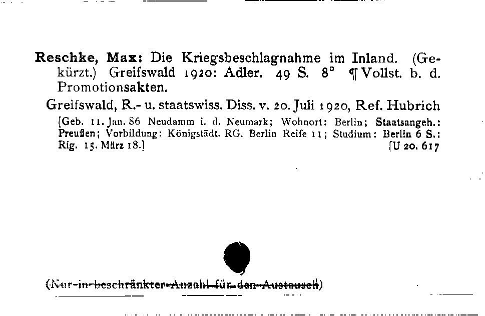 [Katalogkarte Dissertationenkatalog bis 1980]