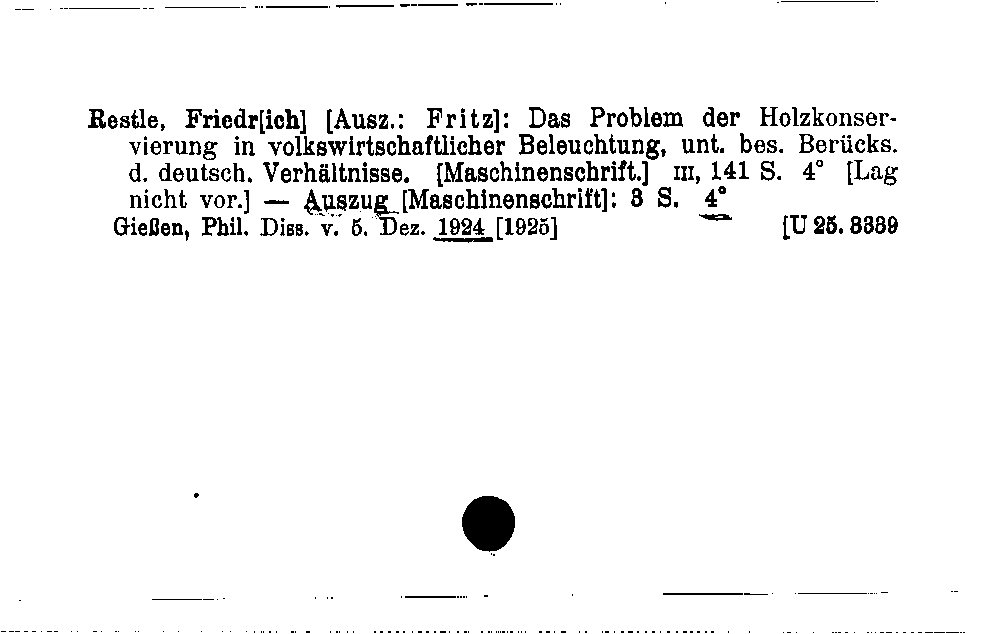 [Katalogkarte Dissertationenkatalog bis 1980]