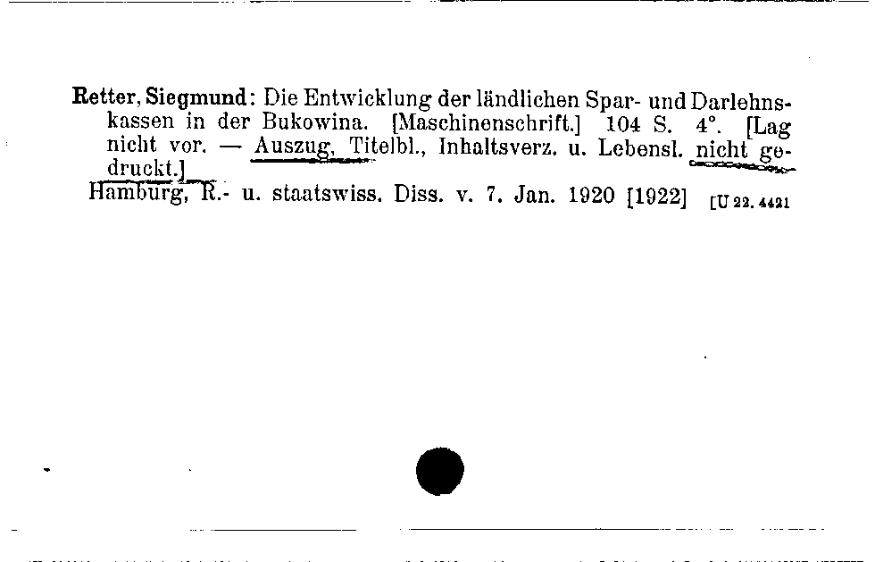 [Katalogkarte Dissertationenkatalog bis 1980]