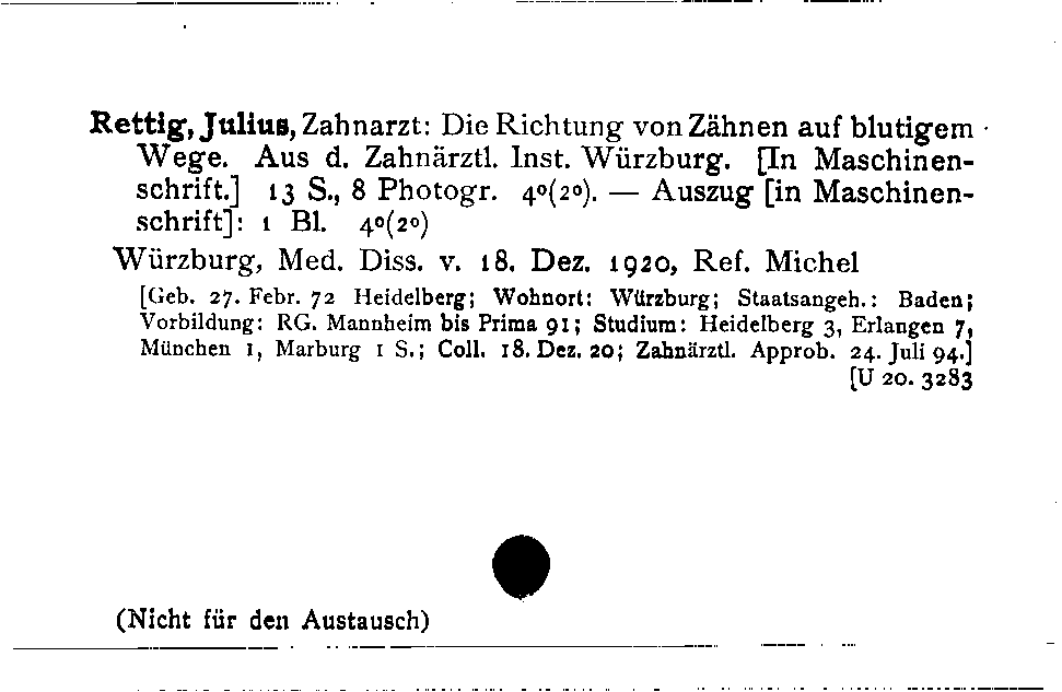 [Katalogkarte Dissertationenkatalog bis 1980]