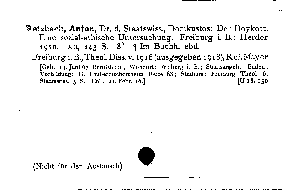 [Katalogkarte Dissertationenkatalog bis 1980]