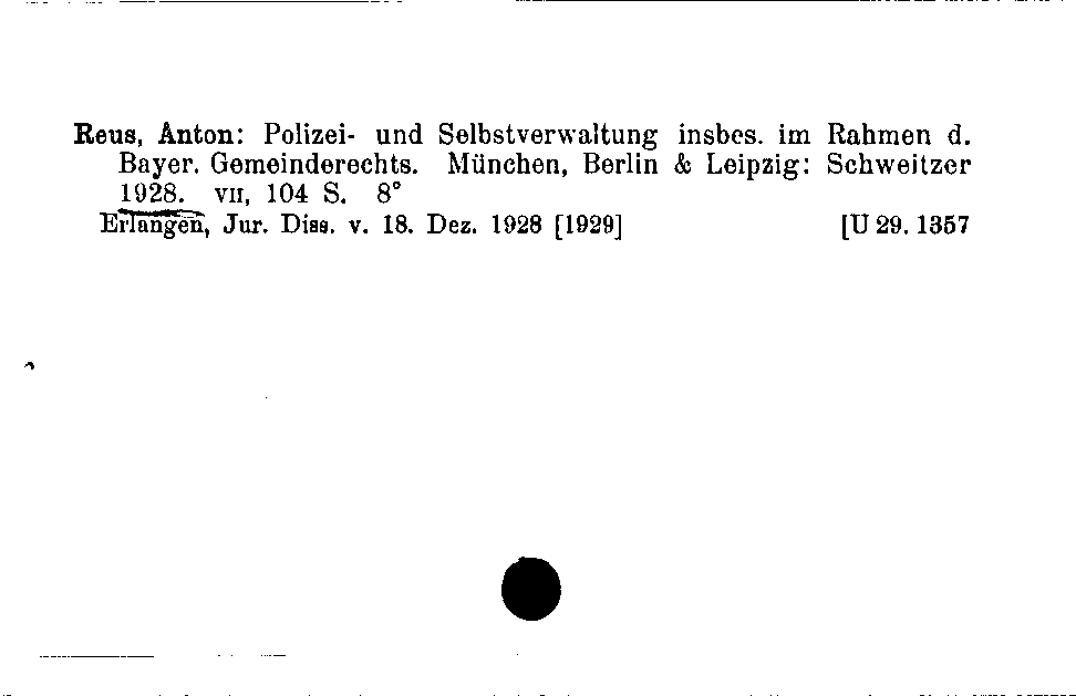 [Katalogkarte Dissertationenkatalog bis 1980]