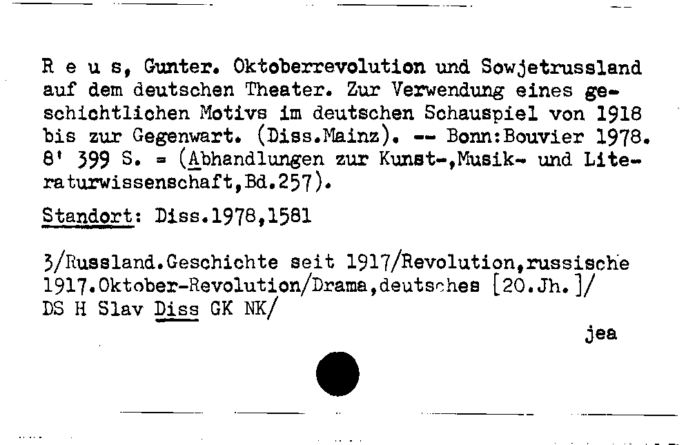 [Katalogkarte Dissertationenkatalog bis 1980]