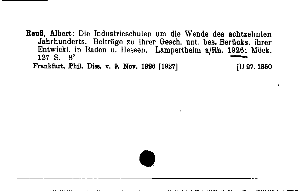 [Katalogkarte Dissertationenkatalog bis 1980]