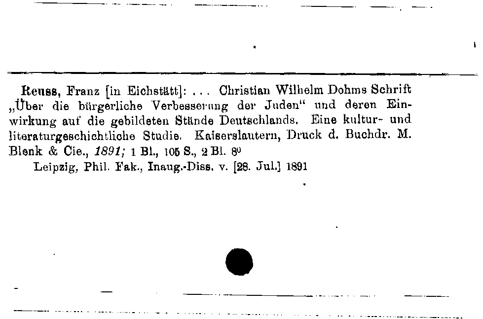 [Katalogkarte Dissertationenkatalog bis 1980]