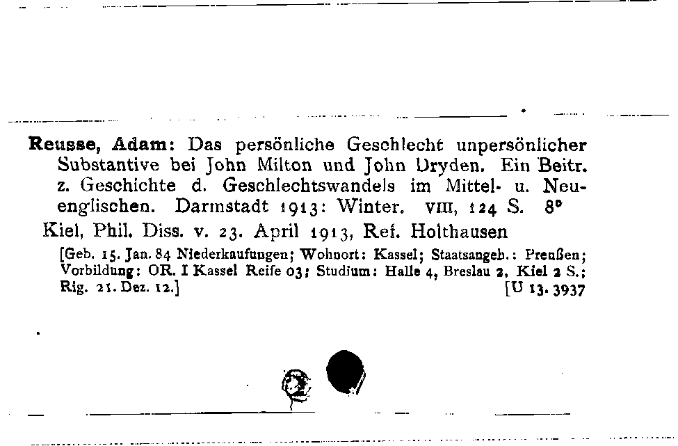 [Katalogkarte Dissertationenkatalog bis 1980]