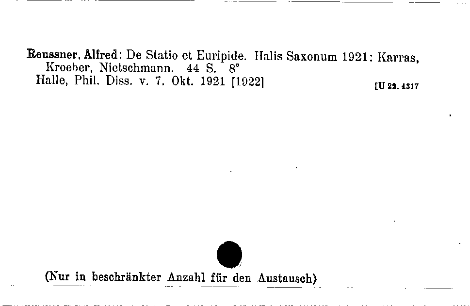 [Katalogkarte Dissertationenkatalog bis 1980]