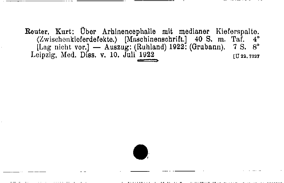 [Katalogkarte Dissertationenkatalog bis 1980]