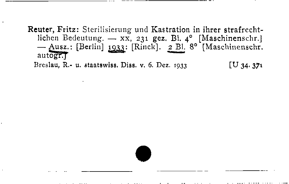 [Katalogkarte Dissertationenkatalog bis 1980]