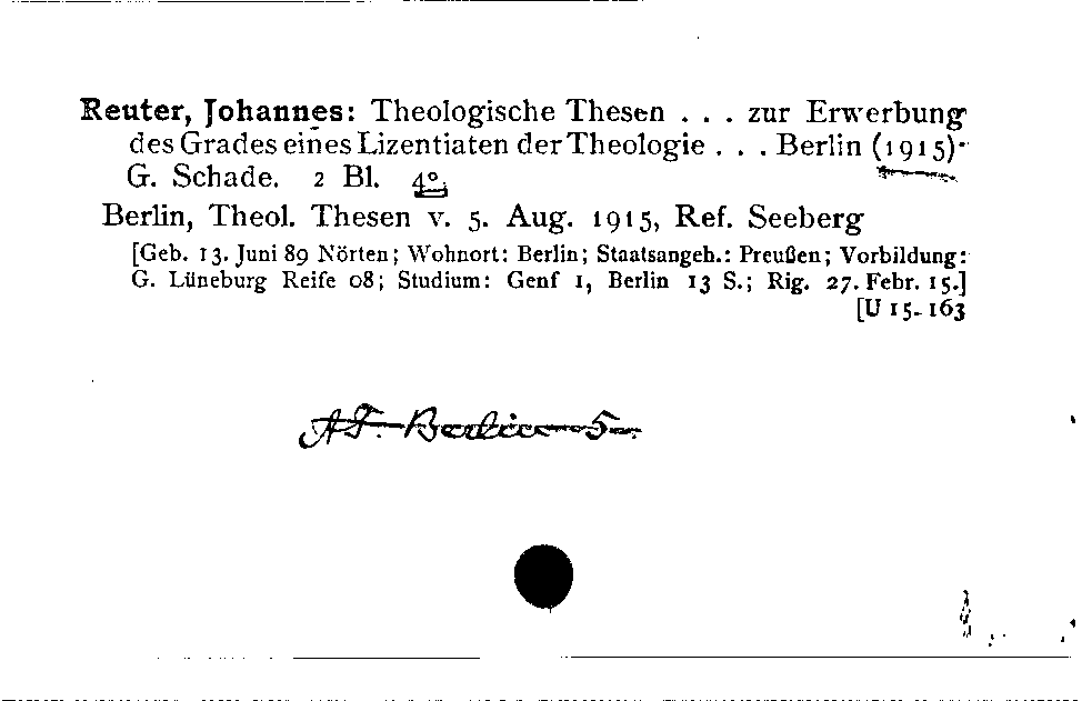 [Katalogkarte Dissertationenkatalog bis 1980]