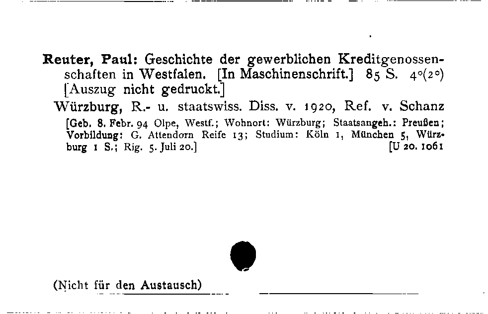 [Katalogkarte Dissertationenkatalog bis 1980]