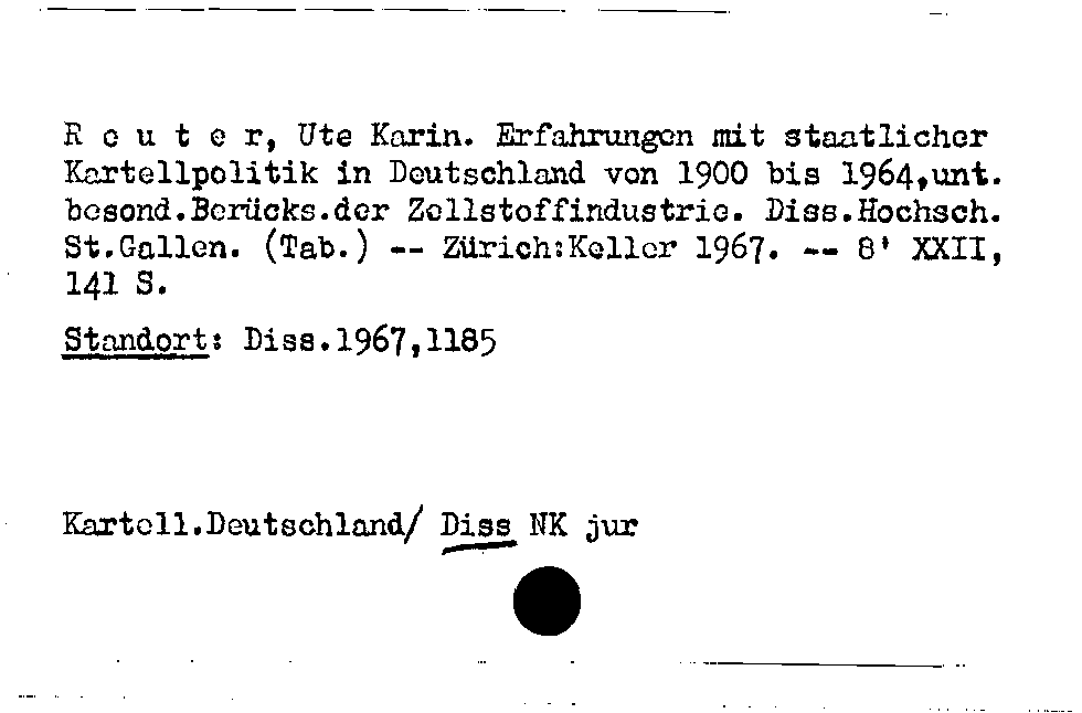 [Katalogkarte Dissertationenkatalog bis 1980]