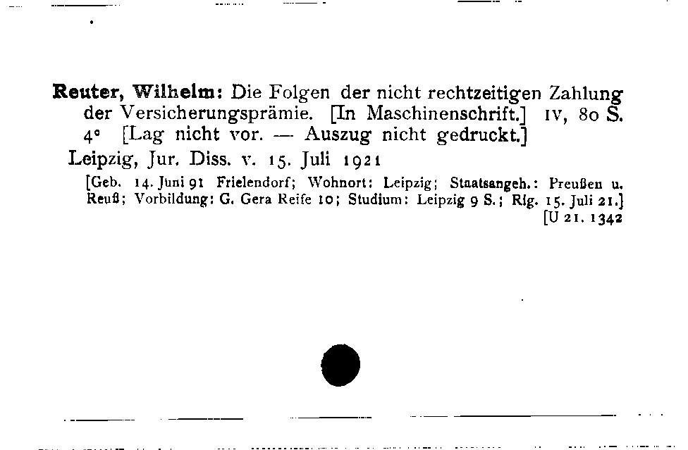 [Katalogkarte Dissertationenkatalog bis 1980]