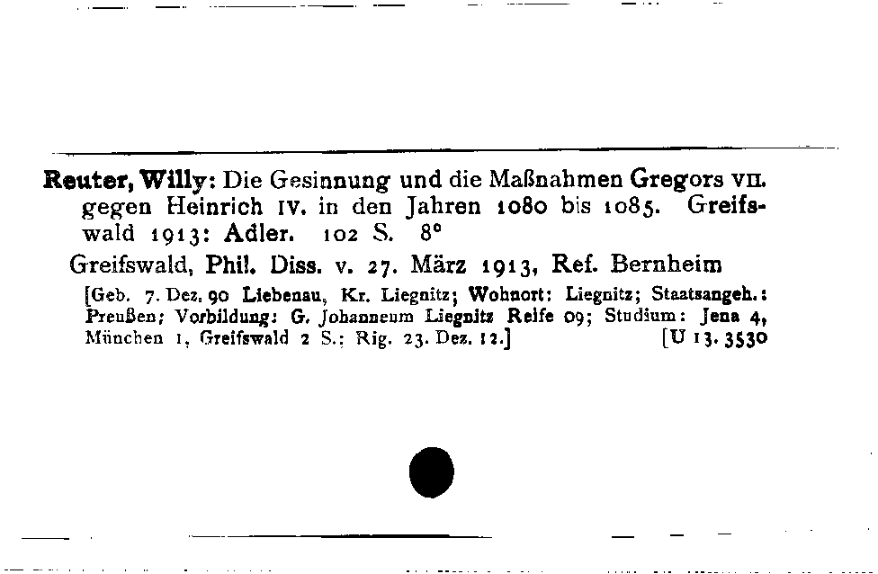 [Katalogkarte Dissertationenkatalog bis 1980]