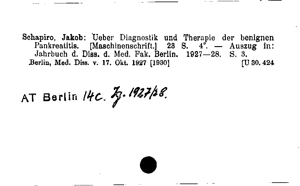 [Katalogkarte Dissertationenkatalog bis 1980]